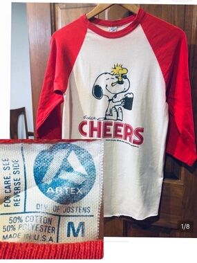 Vintage 80’s ARTEX PEANUTS SNOOPY & WOODSTOCK “CHEERS” Baseball T-Shirt